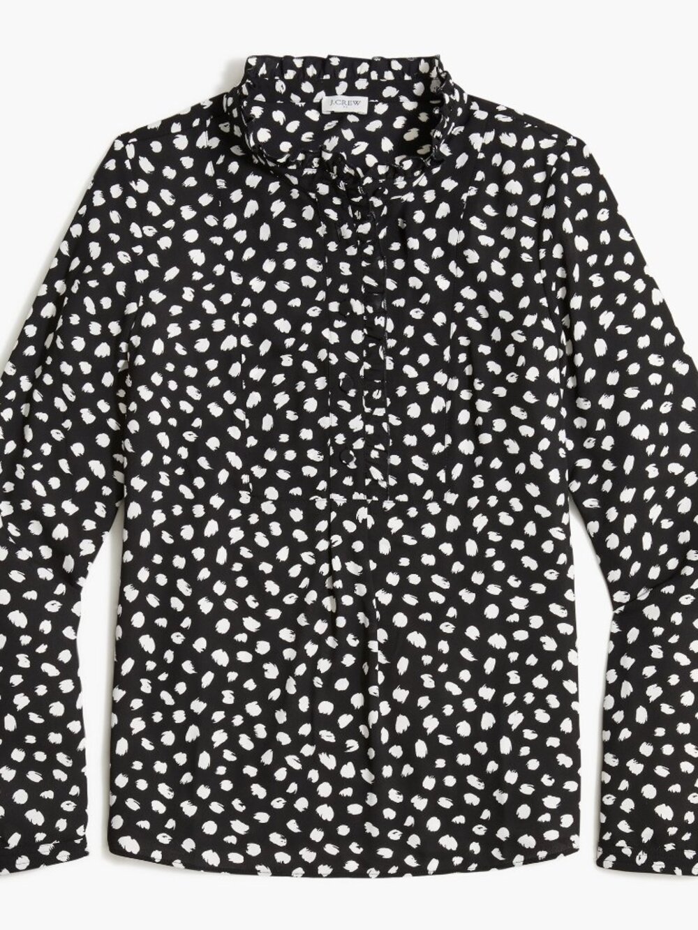 J.Crew Black & White Printed Ruffle Neck Blouse Women's 6